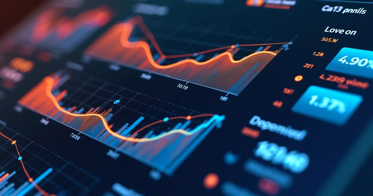 Dashboard digital exibindo gráficos de taxa de conversão, leads e tempo de permanência na página 