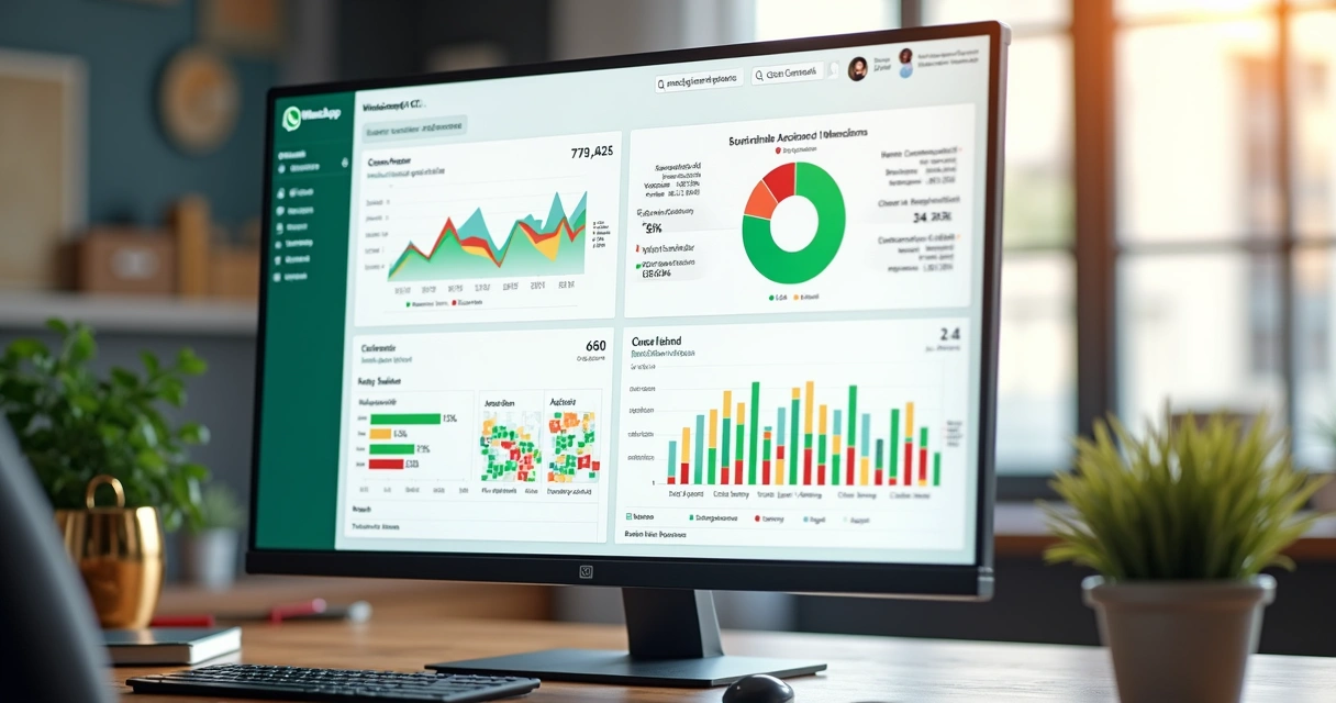 Dashboard de métricas do CRM conectado ao WhatsApp, com gráficos de vendas 