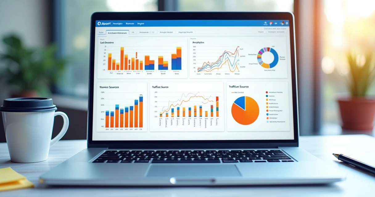 Painel com métricas de site em tela de notebook 