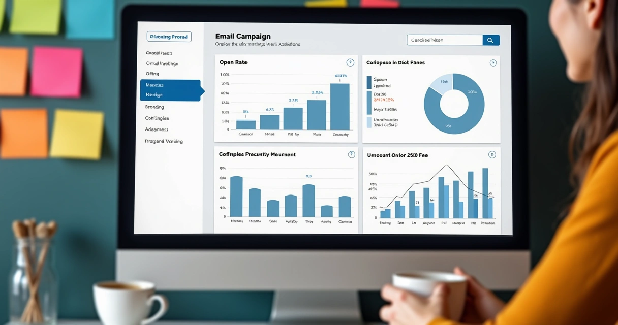 Dashboard mostrando métricas de campanha de email para mentorias 