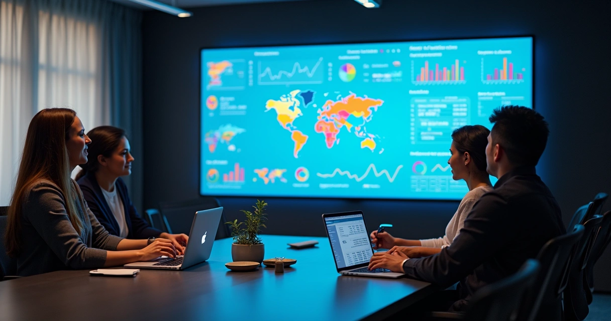 Gráficos de métricas de curso online em tela grande 