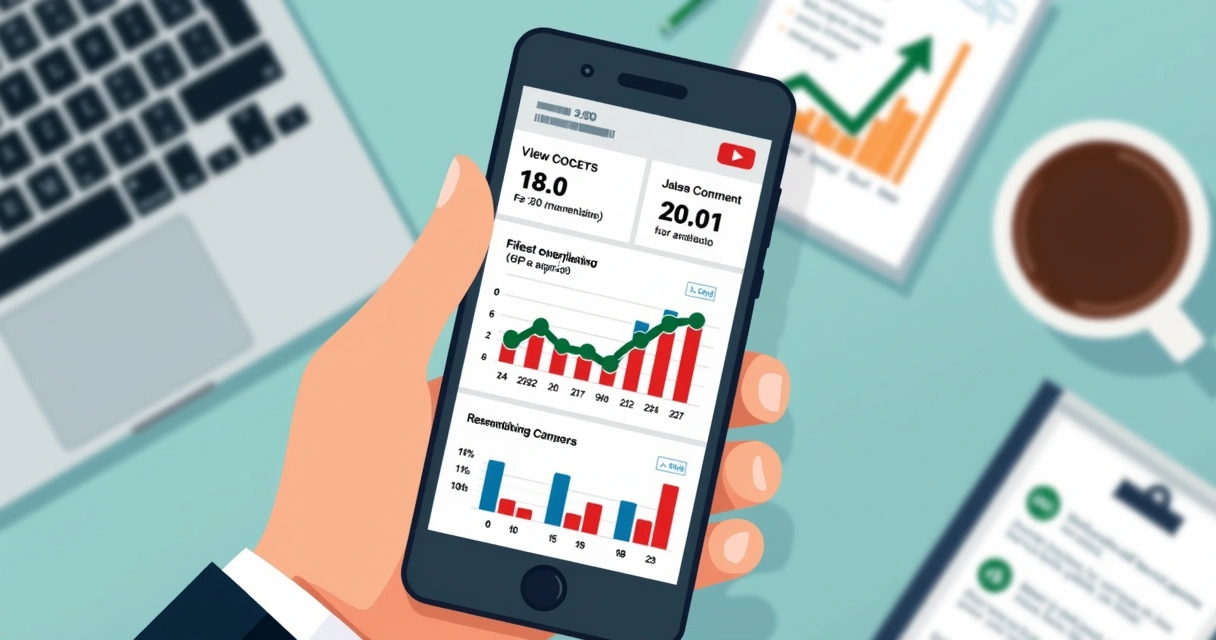 Tela de smartphone com métricas detalhadas de engajamento de vídeo político curto, gráficos e números em destaque