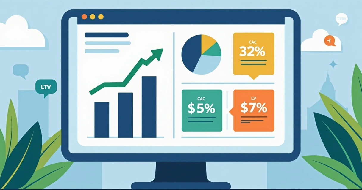 Gráficos financeiros e métricas de crescimento exibidos em um painel digital 