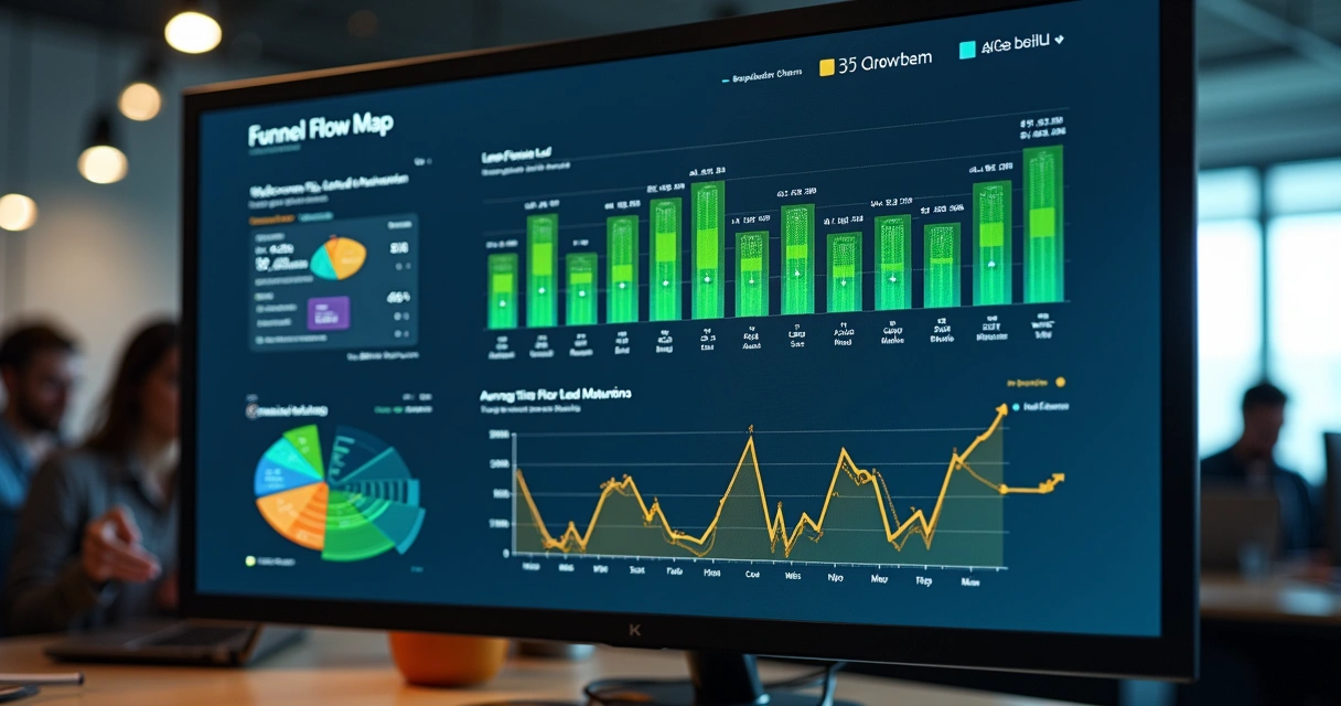 Gráficos de métricas sobre o funil de vendas em marketing digital 