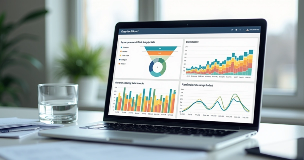 Painel de métricas do funil de vendas em computador