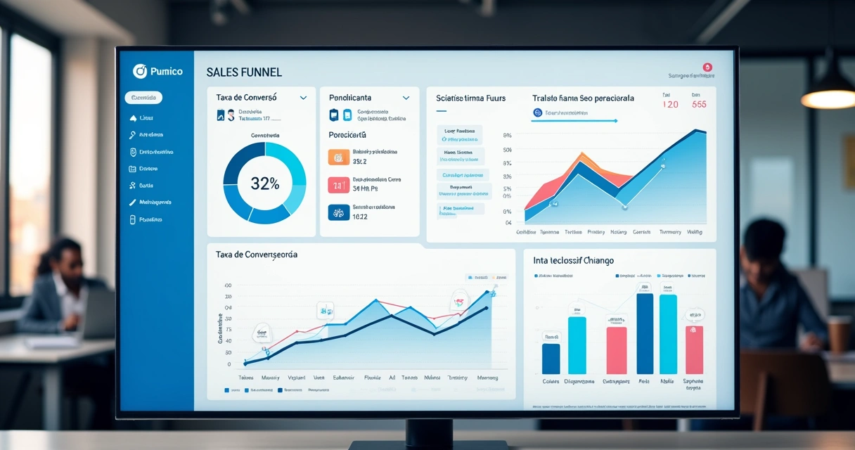 Painel de controle com KPIs e gráficos de funil de vendas SaaS 