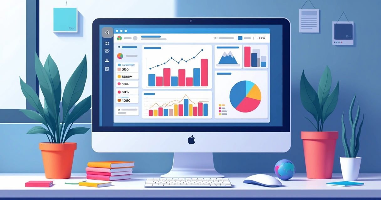 Gráficos coloridos ao lado de tela de computador, mostrando análise de métricas dos anúncios no Instagram. 