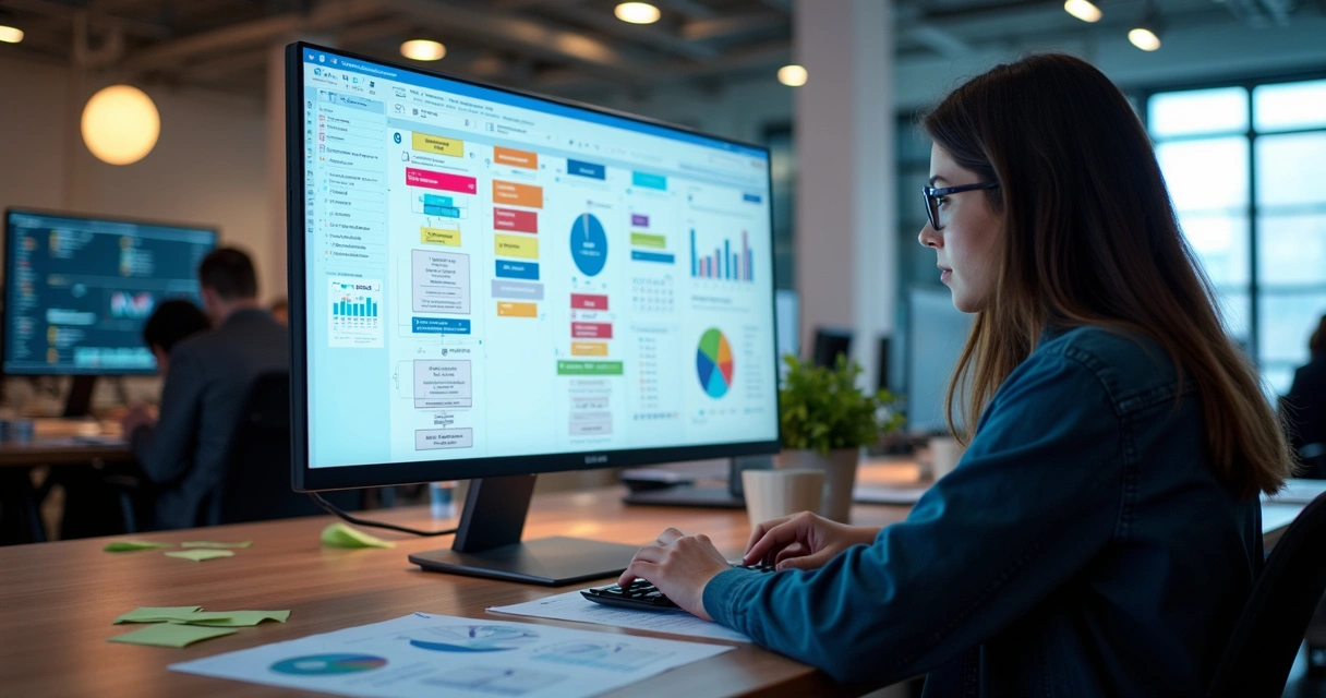 Indicadores e métricas Kanban em tela de computador 