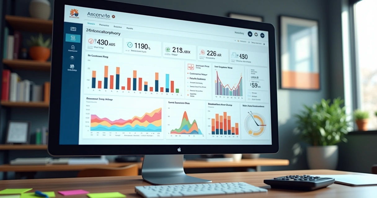 Dashboard de métricas de landing page para contabilidade com gráficos de conversão 