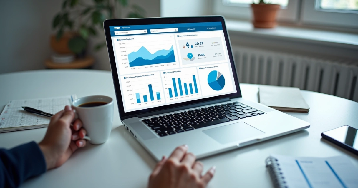 Dashboard de métricas de vendas LinkedIn em tela de notebook 