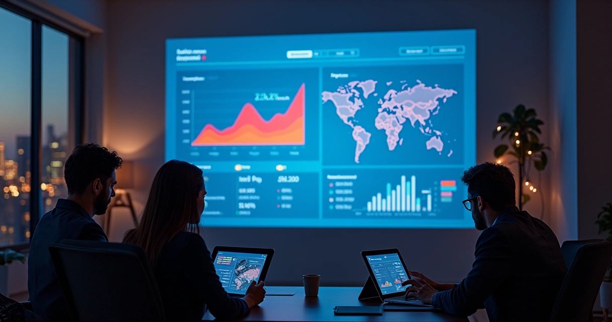 Dashboard de métricas de inbound marketing projetado na parede 