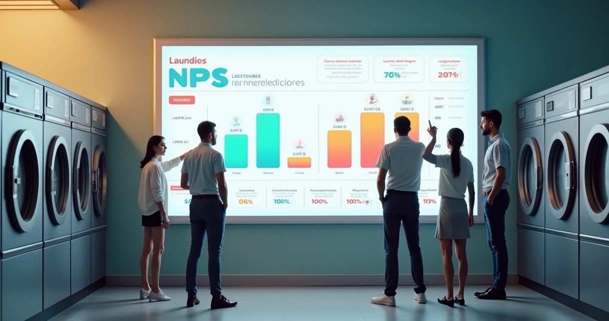 Gráfico de NPS em mural de lavanderia de autoatendimento 