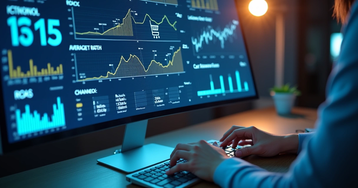 Painel com gráficos de métricas de e-commerce 