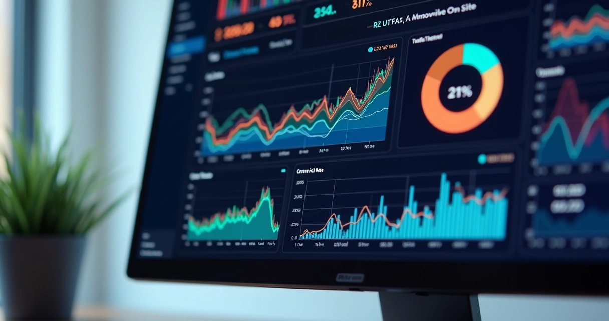 Gráficos de métricas de e-commerce em tela de computador 