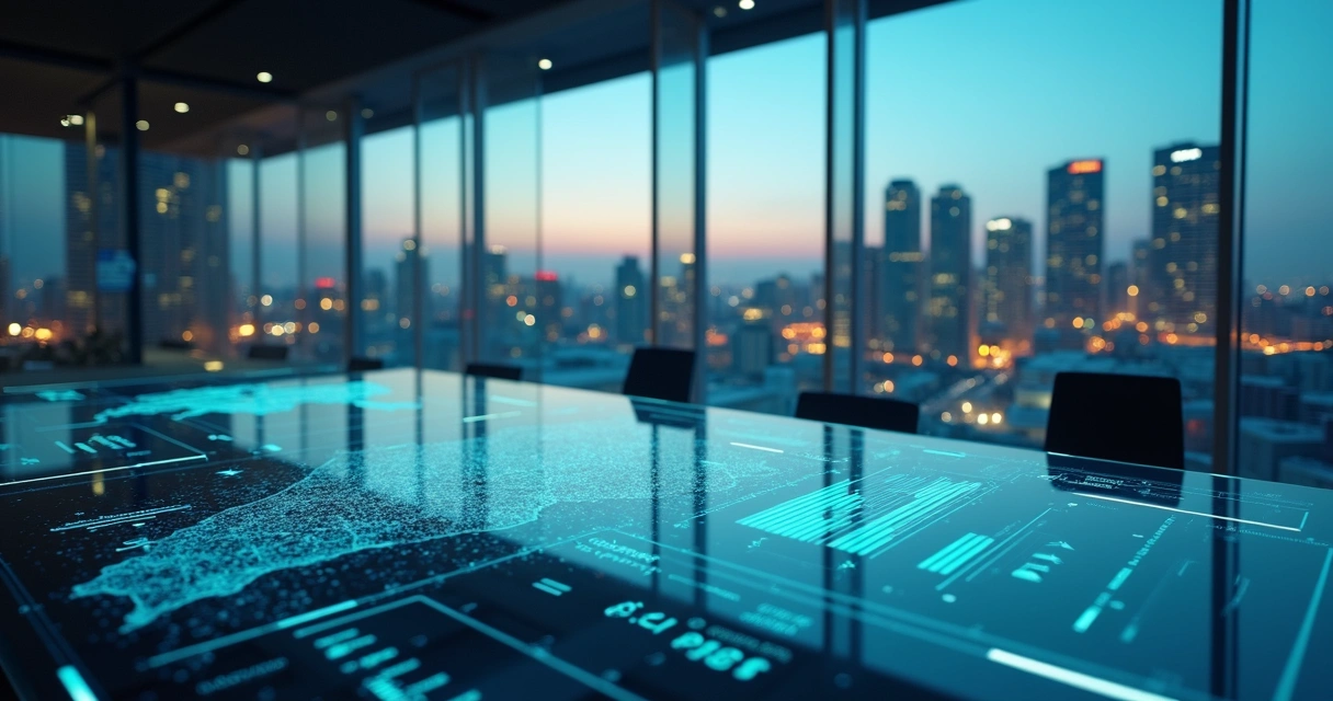 Painel digital exibindo métricas de portfólio imobiliário corporativo 