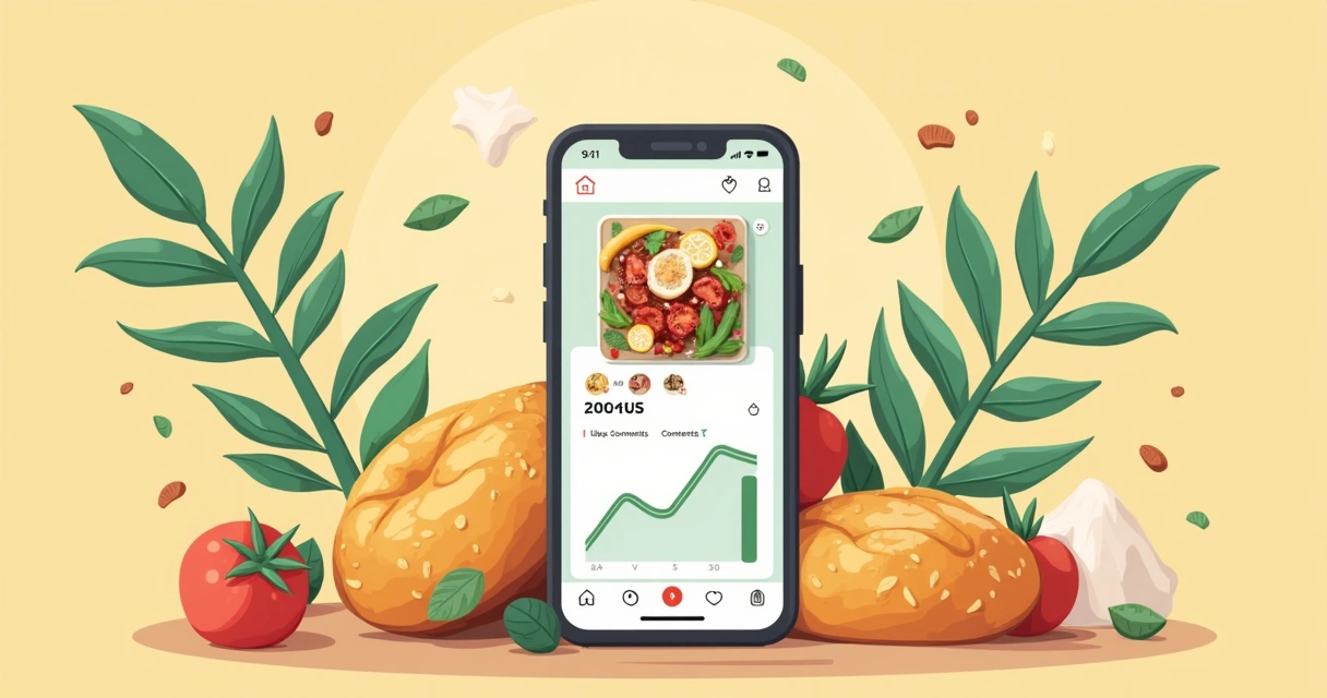 Gráfico colorido mostrando dados e interações em uma interface de rede social de gastronomia 