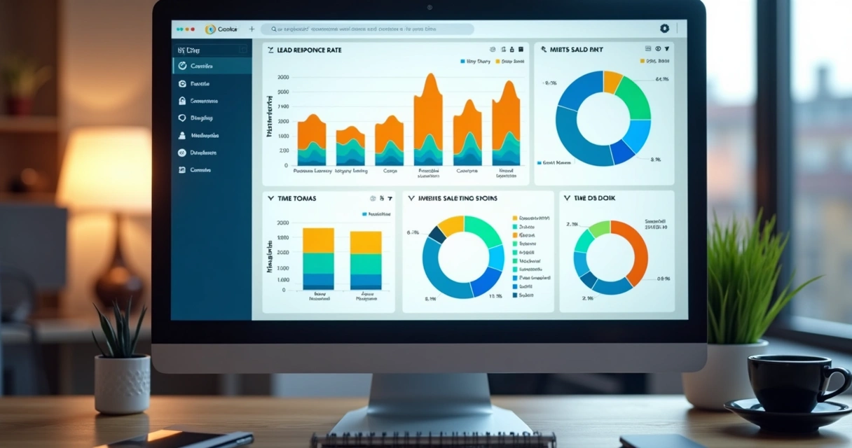 Como medir resultados de abordagem fria B2B na prática no dia a dia 6 Dashboard digital com gráficos de métricas de prospecção de vendas B2B.