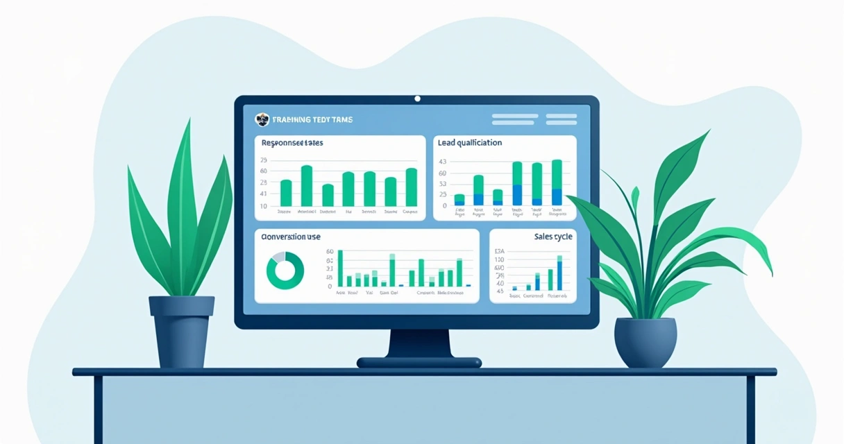 Dashboard com gráficos de taxas de resposta, conversão e ciclo de vendas 