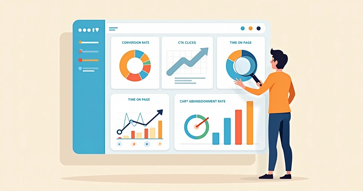 Dashboard de métricas de copywriting para ecommerce com gráficos e indicadores 