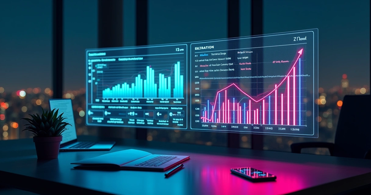 Painel digital comparando diferentes métricas de valuation de negócios digitais 