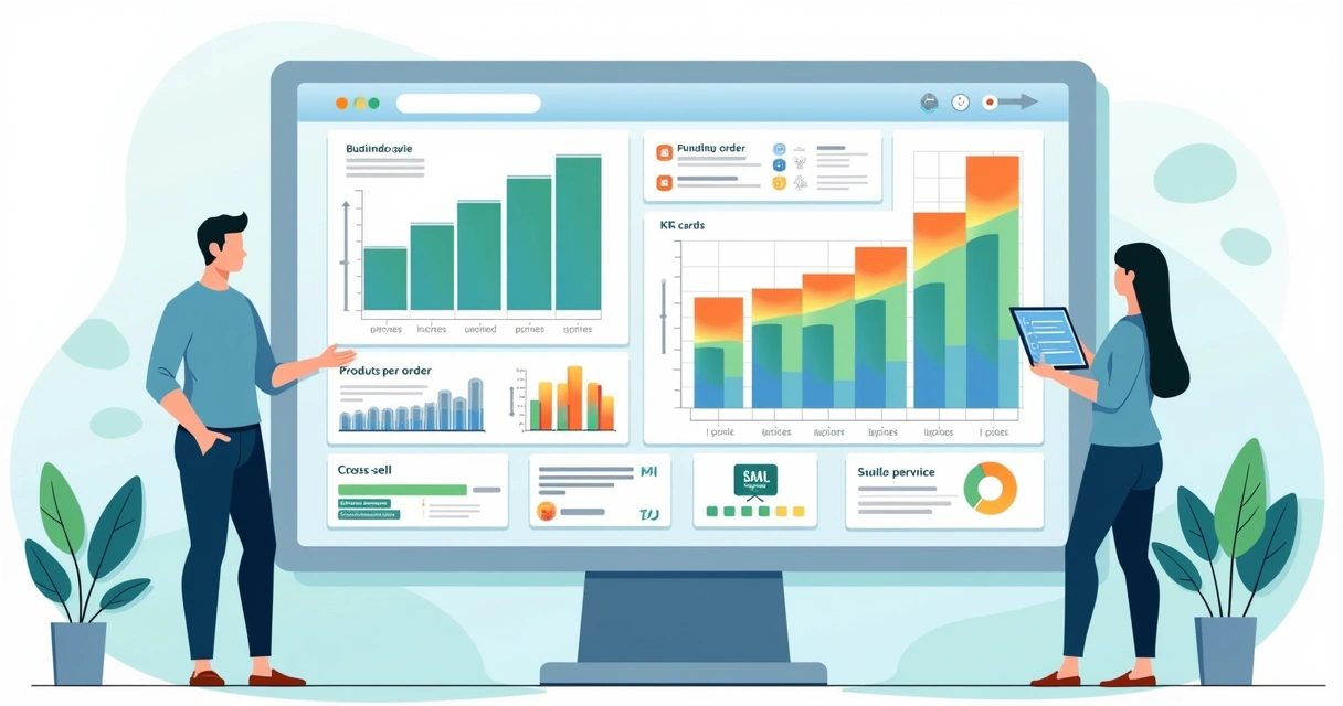 Painel de métricas de vendas B2B com ticket médio e itens por pedido