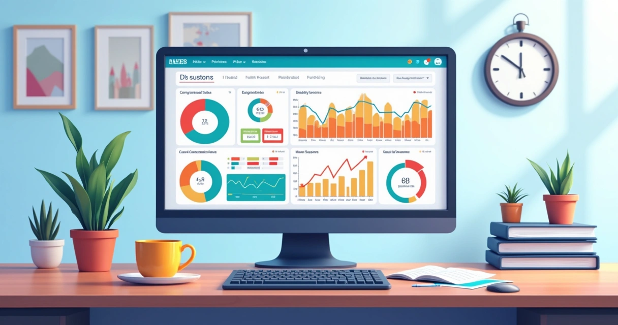 Dashboard de métricas de vendas B2B com gráficos coloridos