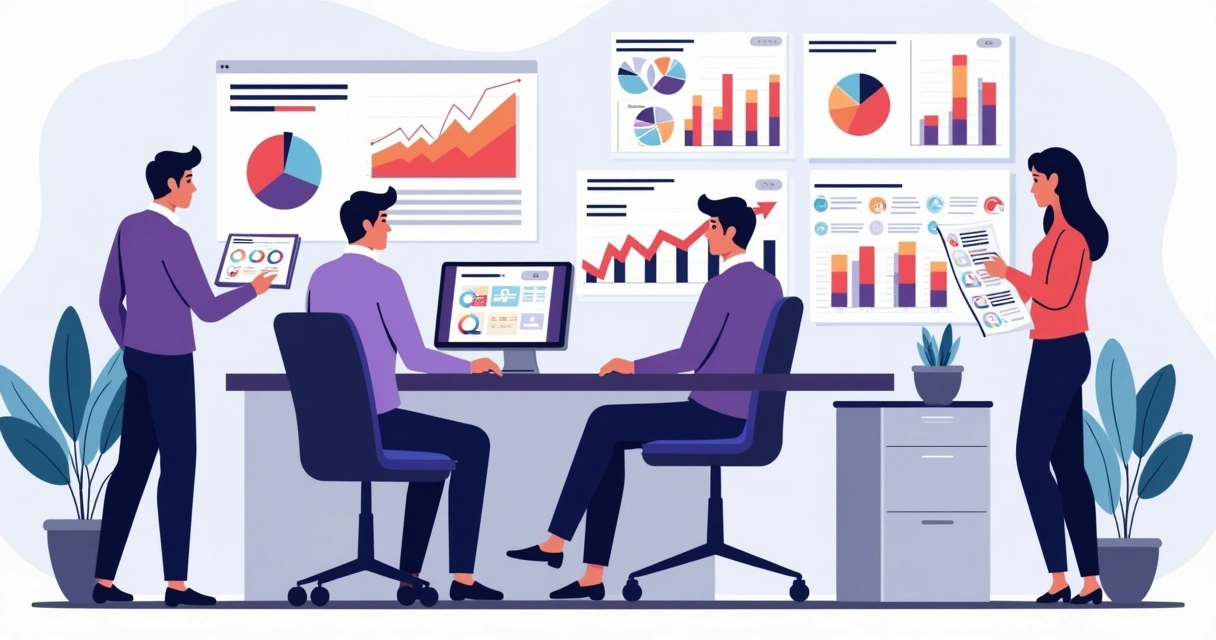 Gestor analisando gráficos de performance de canais 