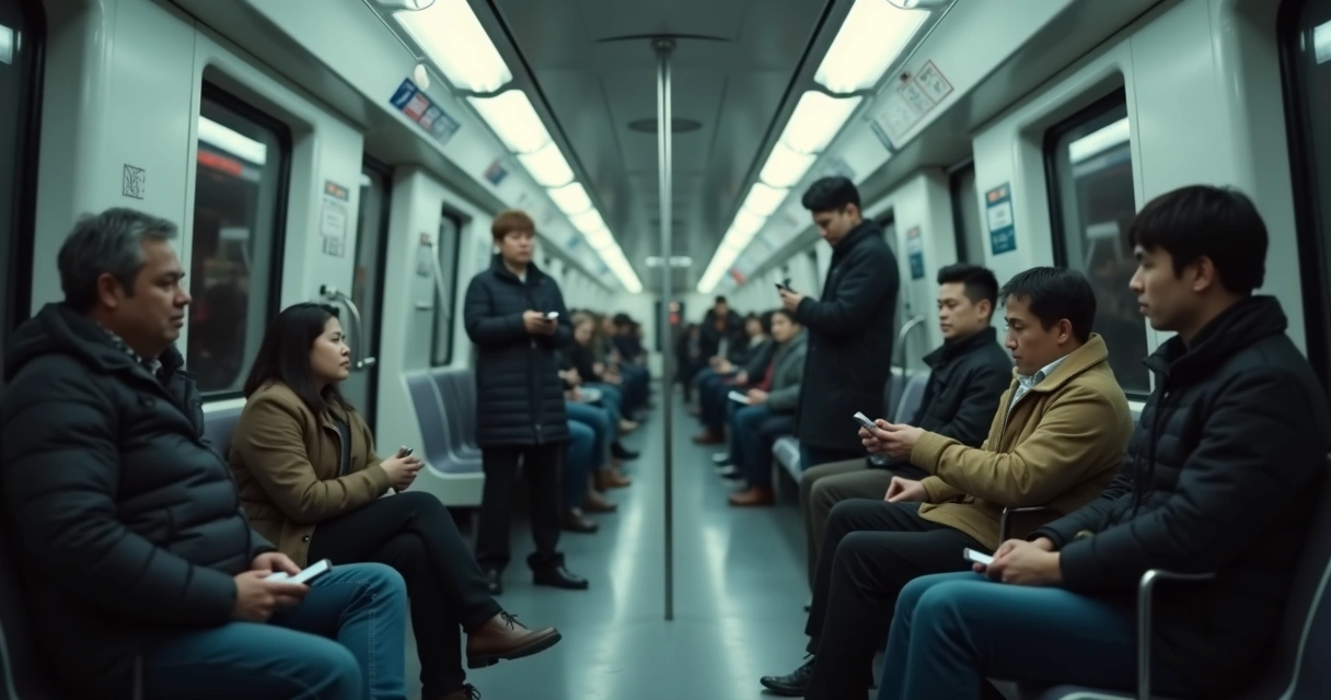 Personas en un metro urbano sin mirarse entre sí