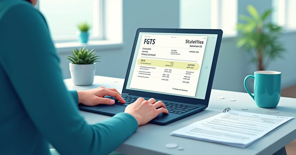 Extrato de FGTS com valor bloqueado visualizado em notebook 