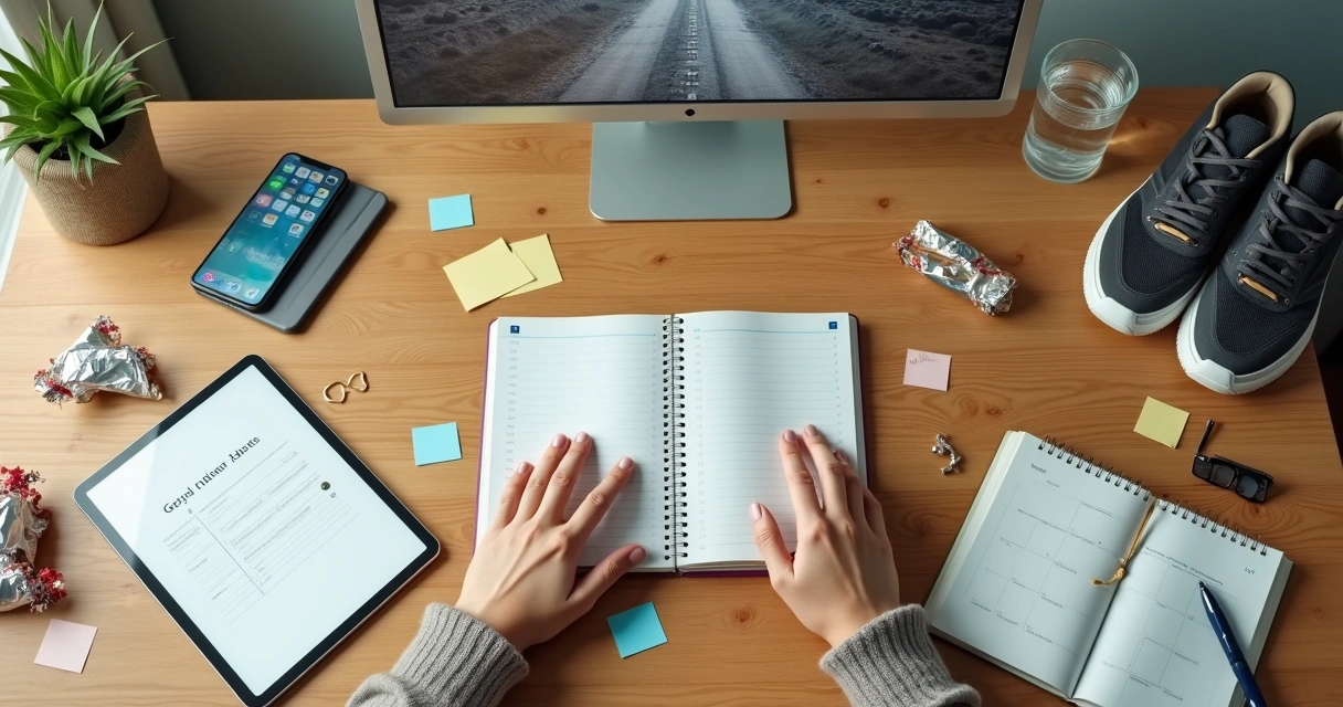 Person choosing between small daily options with a long road leading to the horizon 