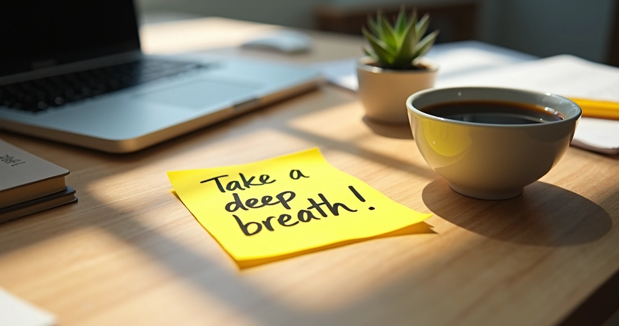 Sticky note reminder for micro-habits on a work desk