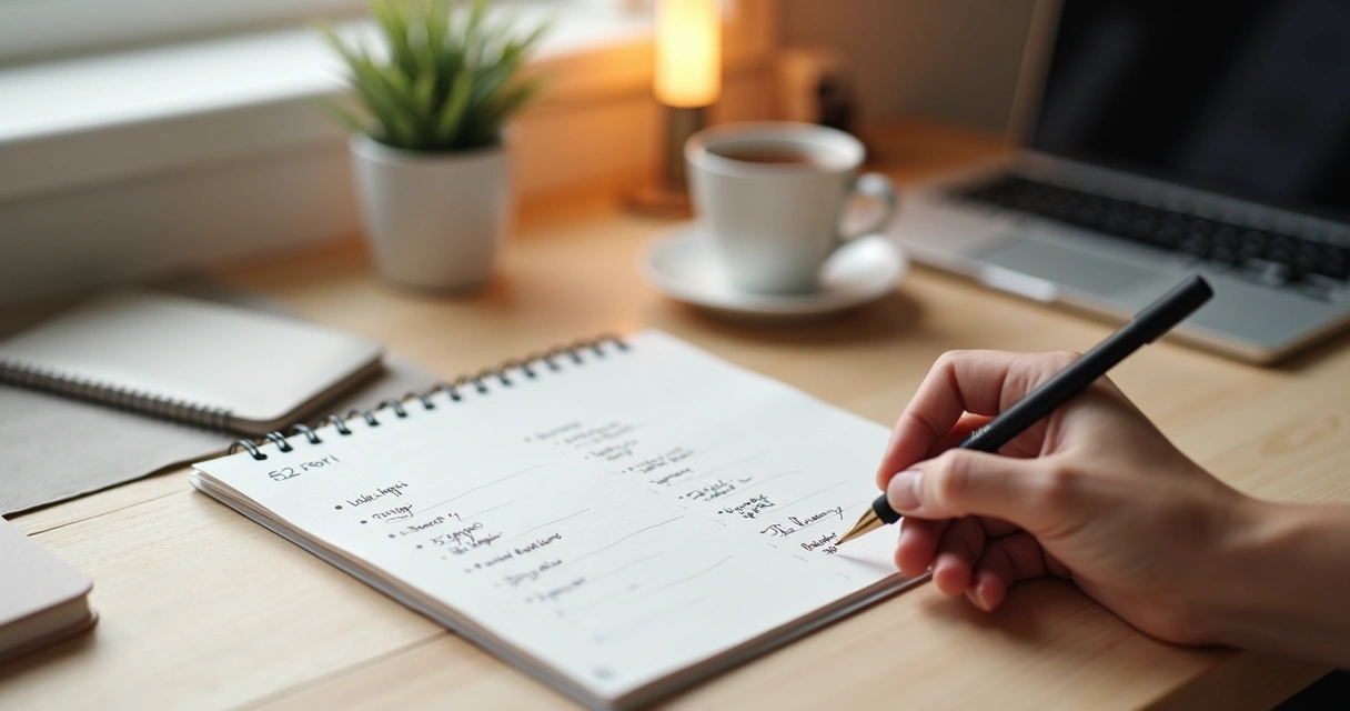 Pessoa marcando pequenos hábitos de autodesenvolvimento em um planner diário 