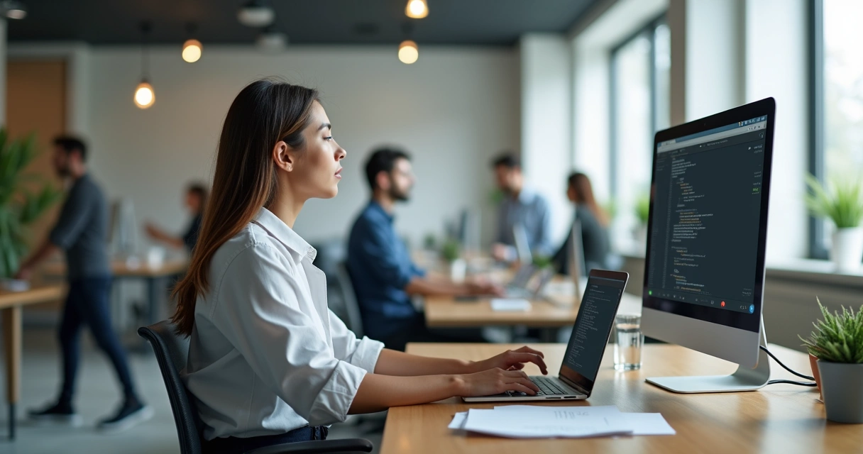 Profissional sentado na mesa de trabalho fazendo micro pausa de respiração consciente 