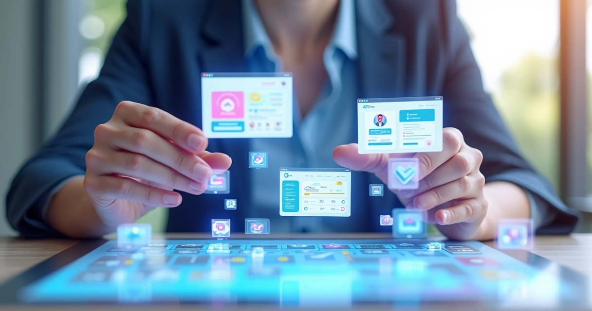Micro SaaS no-code representado por painéis digitais de diferentes segmentos de nicho 