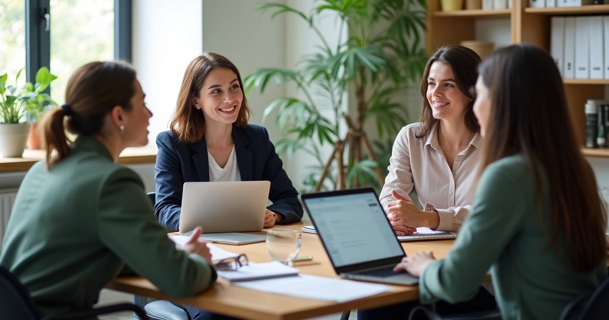 Colaboradores em reunião praticando escuta ativa 