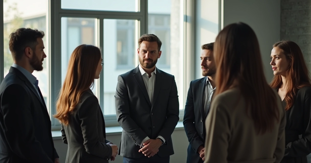 Group of people in casual conversation, with one person subtly excluded