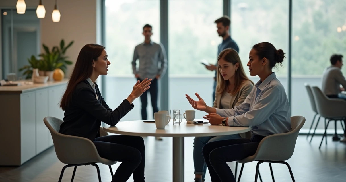Two people in a conversation where one looks subtly hurt by a comment while others stay silent 
