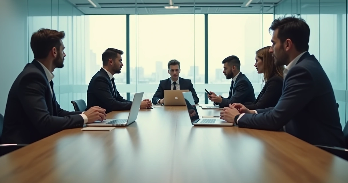 Equipe em reunião com uma pessoa isolada enquanto comentários sutis geram tensão 