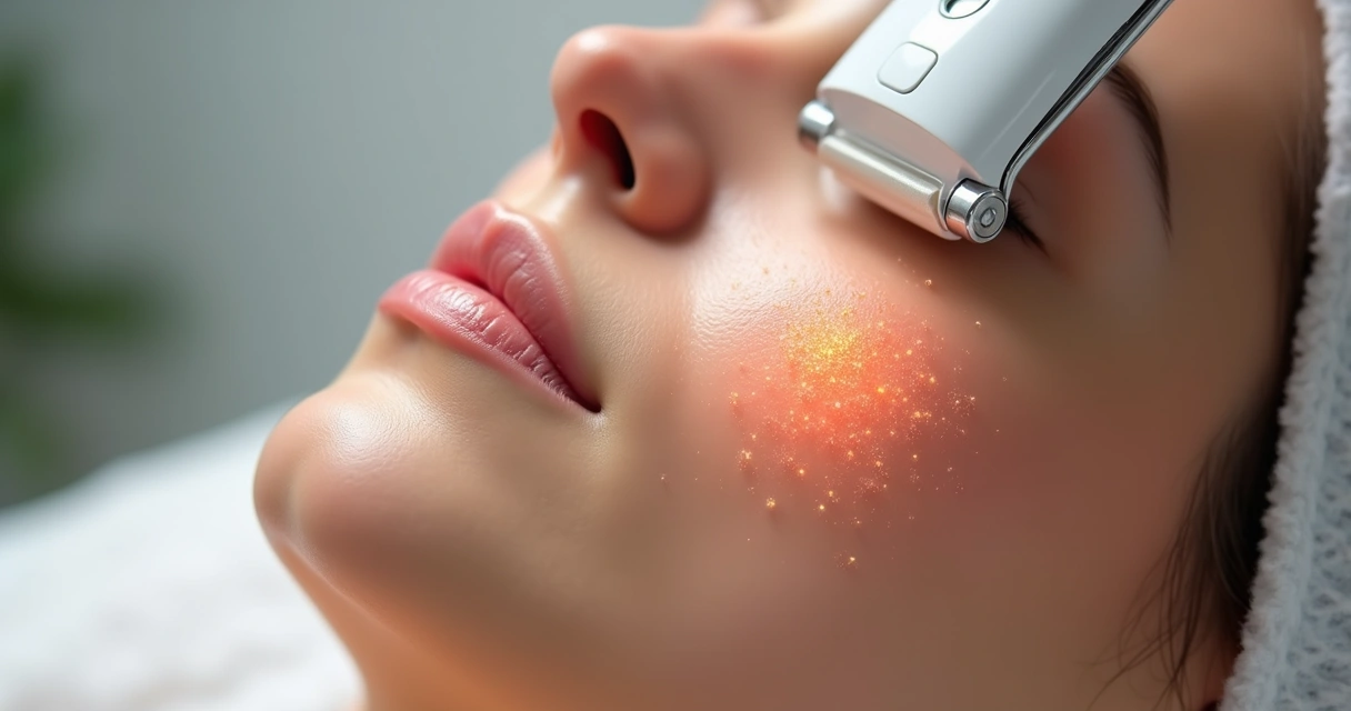 Detalhe do procedimento de microagulhamento facial em pele madura 