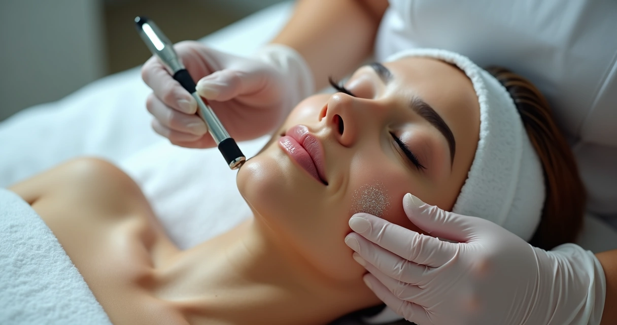 Procedimento de microagulhamento facial com equipamento profissional 