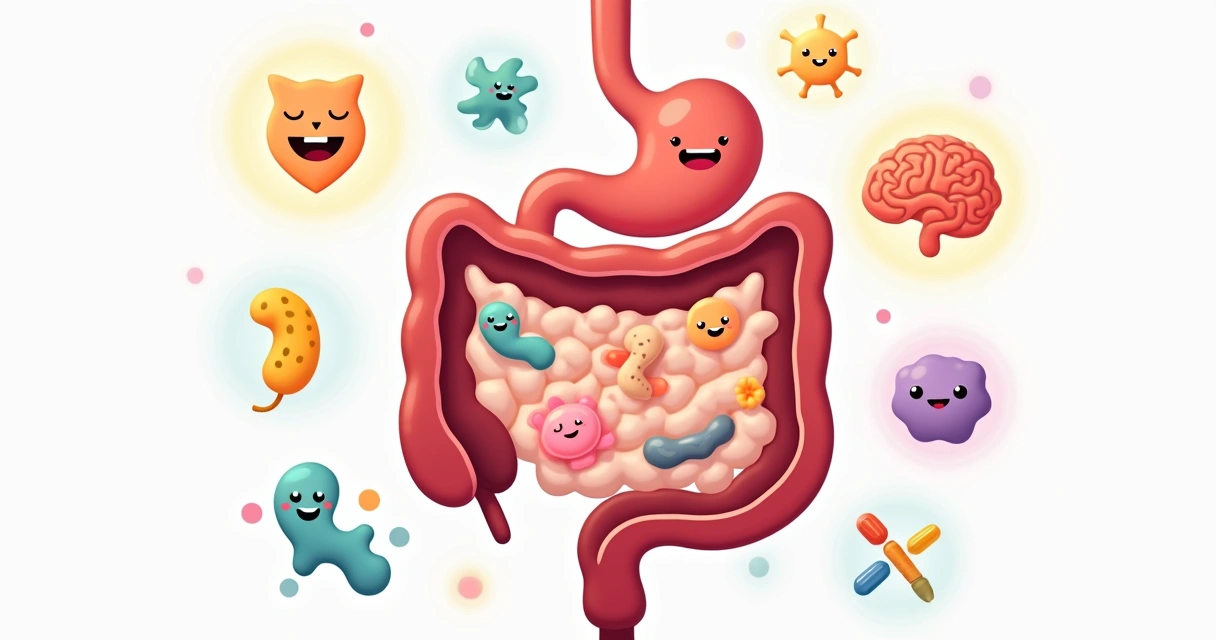 Representação de intestino saudável com bactérias benéficas 