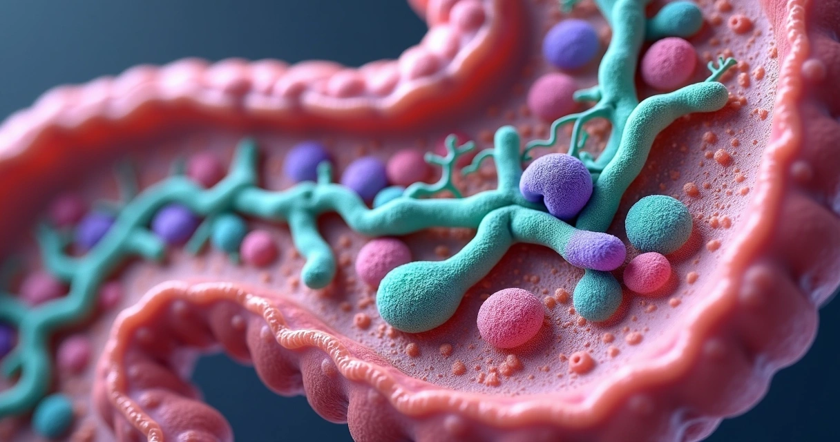 Representação gráfica de uma microbiota intestinal saudável com diferentes tipos de bactérias