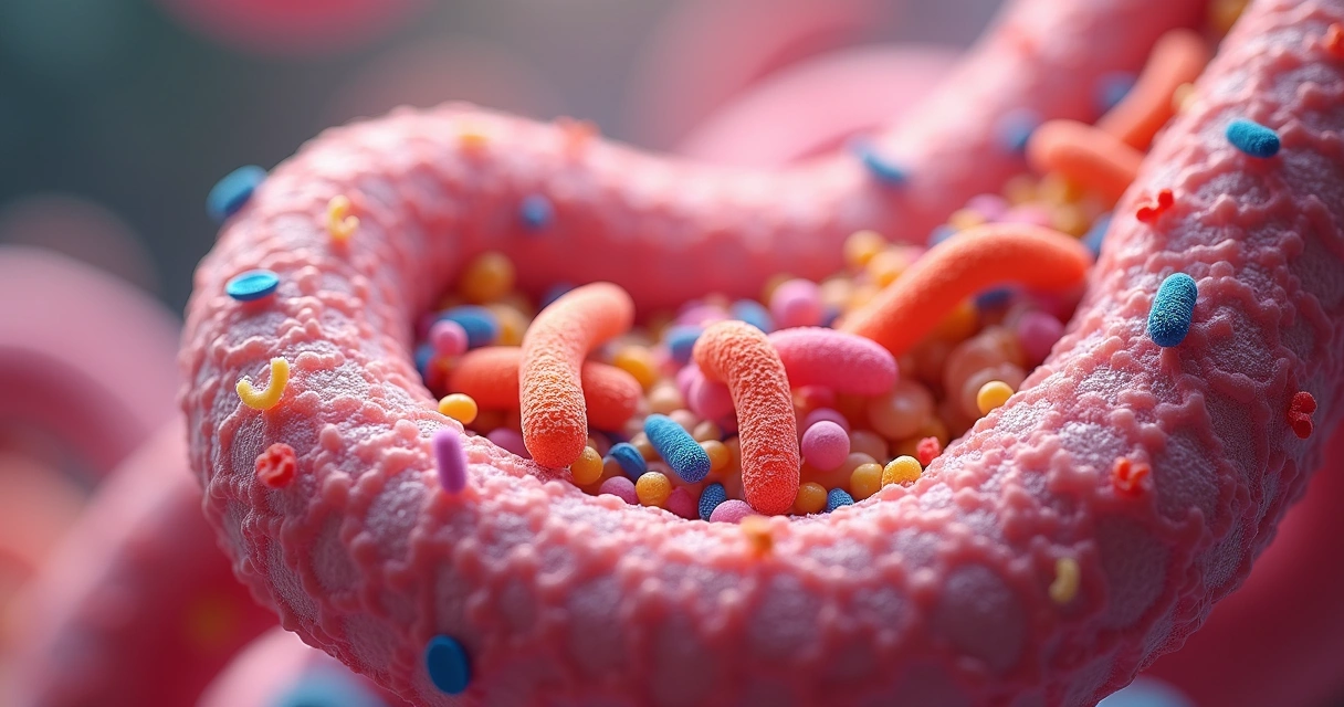 Visualização de microbiota saudável no intestino 