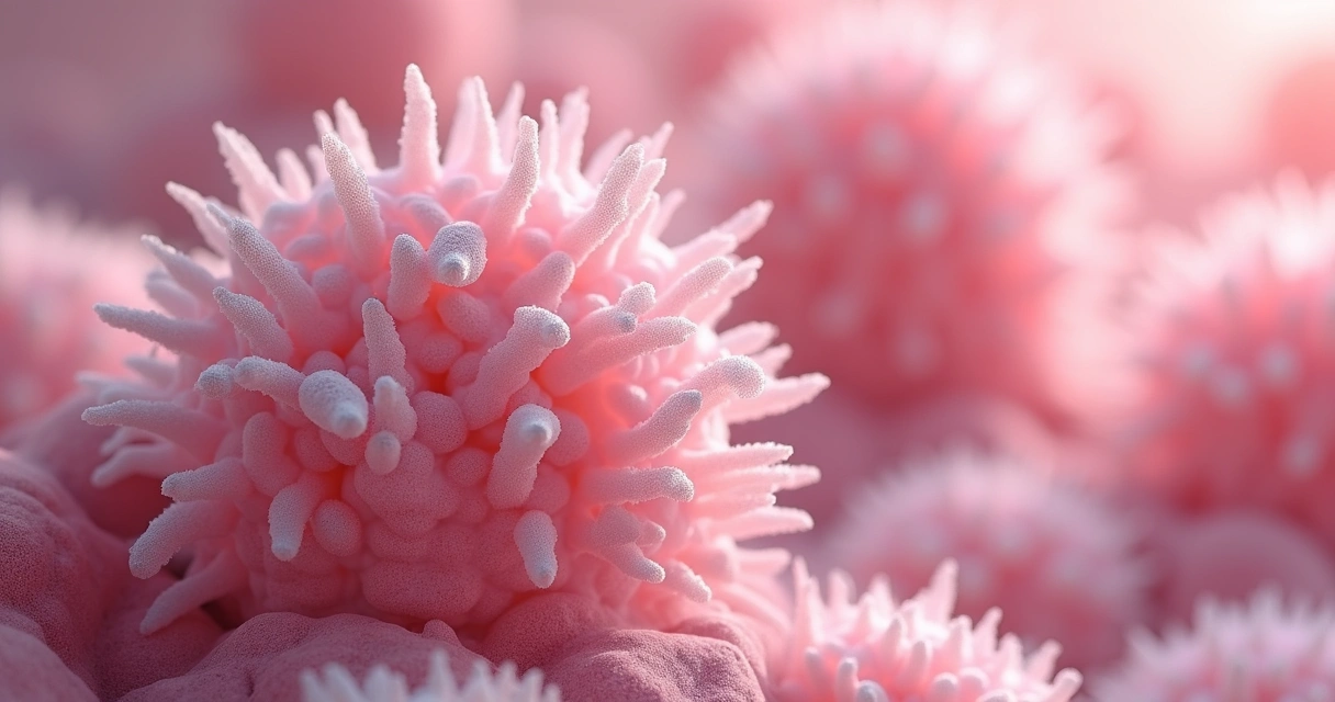 Representação artística da microbiota vaginal com lactobacilos ao microscópio. 