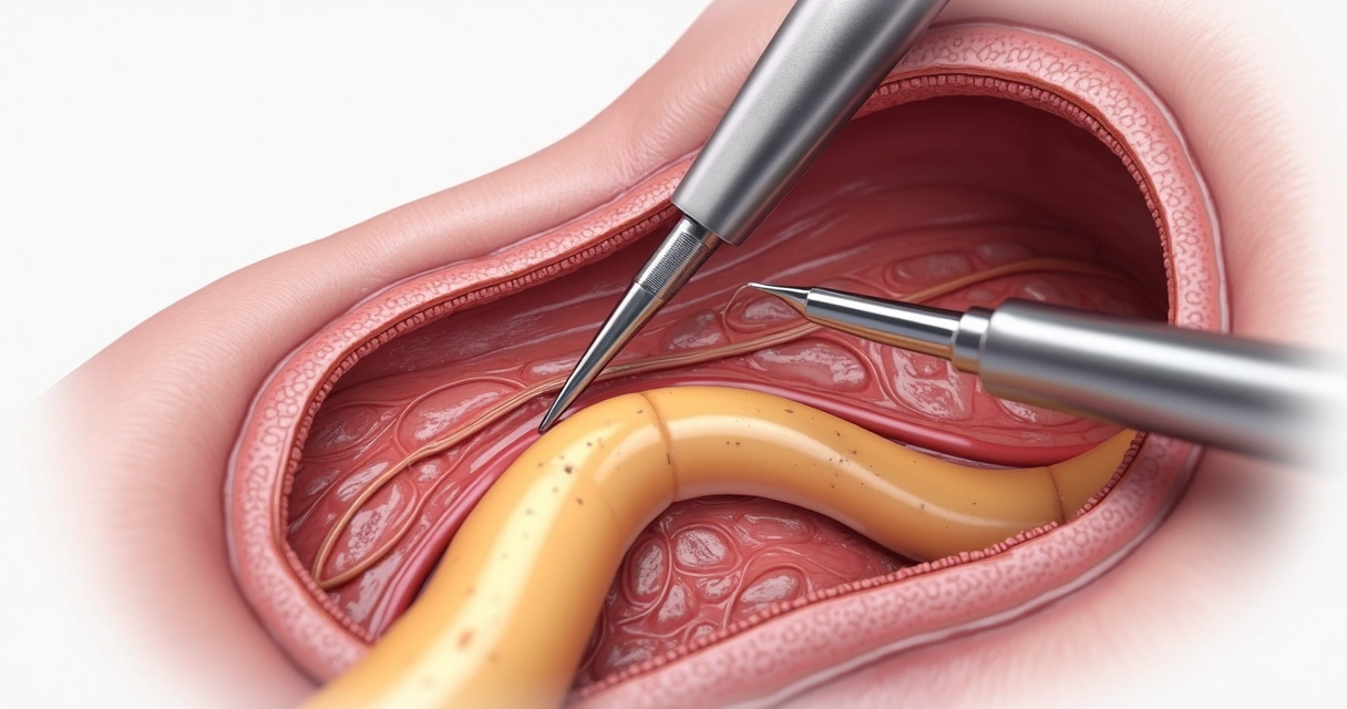 Ilustração da microcirurgia para varicocele com foco nas veias 