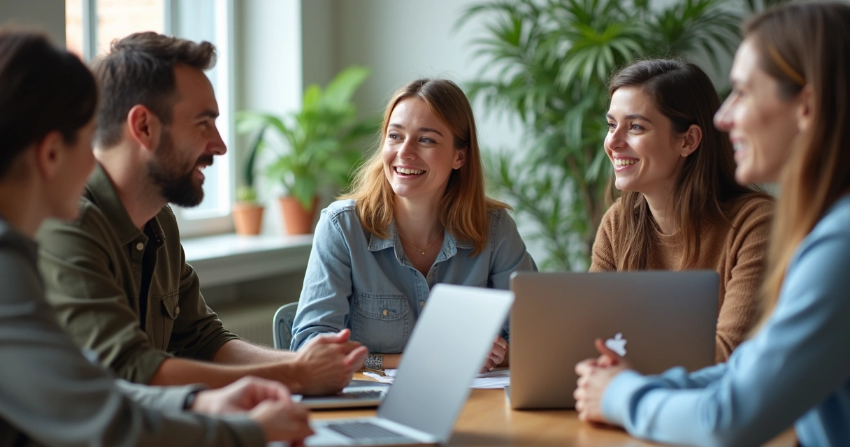 Pequeno grupo de colegas conversando com confiança