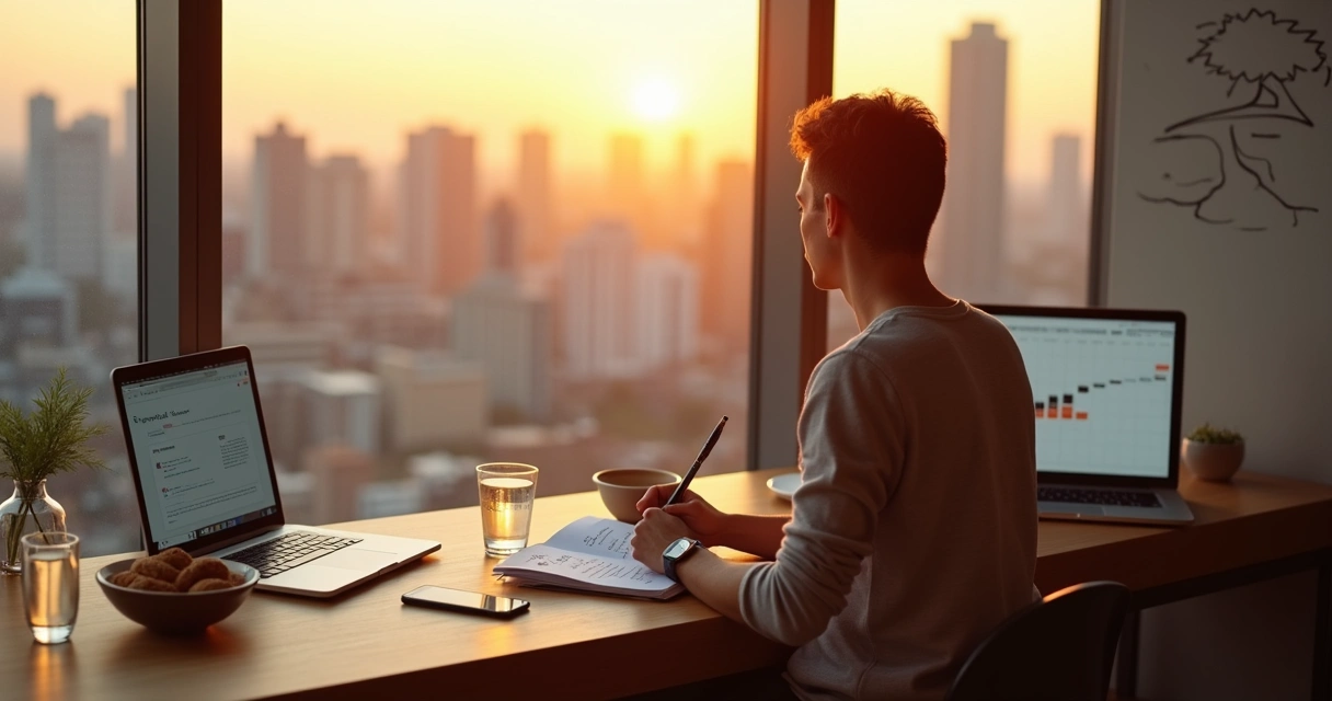 Persona reflexionando frente a un camino formado por pequeñas decisiones diarias 