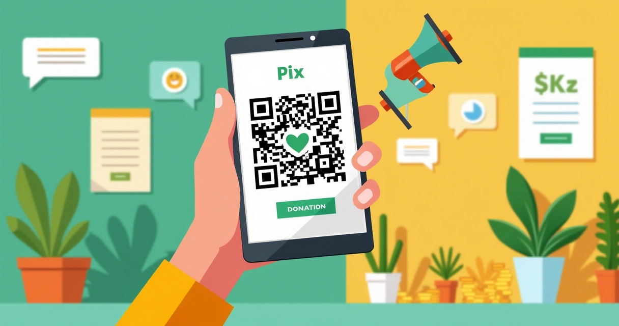 Celular com QR code Pix para doação em campanha política