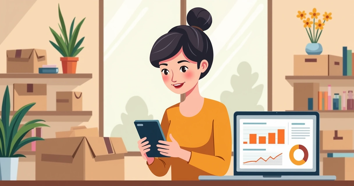 Microempreendedor usando app de catálogo digital no celular 