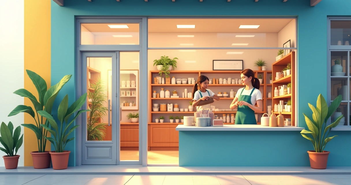 Microempresa expandindo vitrine e mostrando novos produtos 